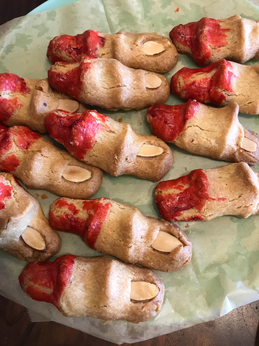 BakerandSpice's tweet photo. We've got delicious severed finger cookies! Almond shortbread, made by real human hands! #Halloween https://t.co/ZhKBzCDOcT