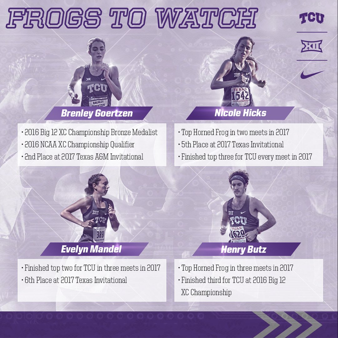 TCUTrackField's tweet photo. 👀 #Big12XC Preview 
#GoFrogs🐸🏃‍♀️🏃
🔗➡️https://t.co/oiUneJeRd5 https://t.co/T2UumWGcMQ