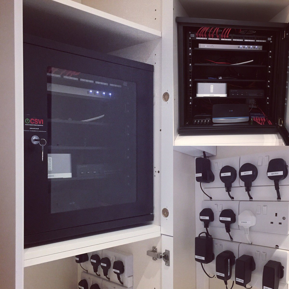csviuk's tweet photo. Hidden Home communications cabinet, ready for @SkyUK 4K, @AmazonUK 4K FTV &amp; @sony 4K Bluray. @HDanywhere @Sonos @homeautomation @LiveInstall https://t.co/e12xQXBQ7x