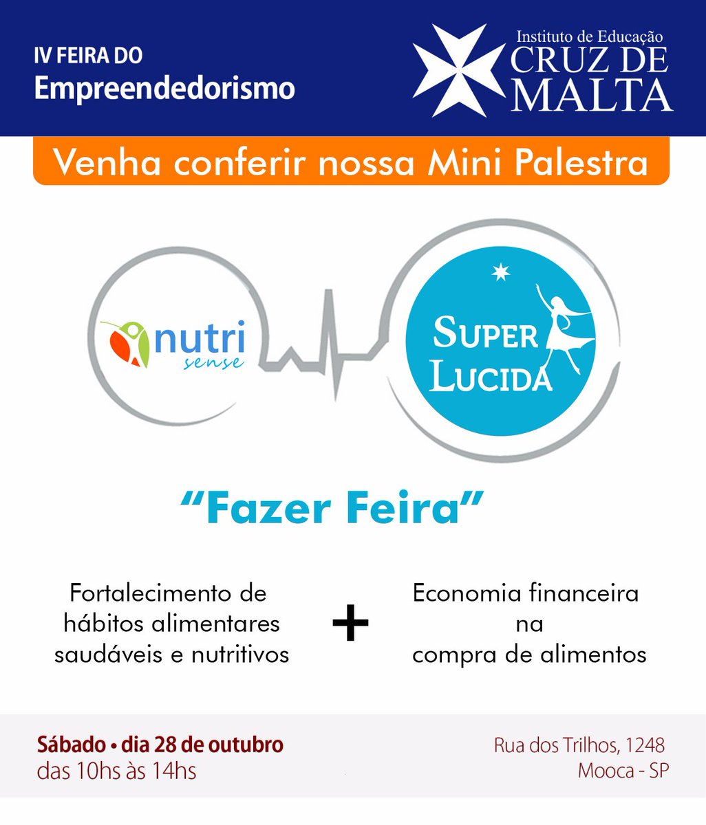 eSuperLucida's tweet photo. Como ter hábitos saudáveis na mesa e no bolso? 
Confira nossa mini palestra neste sábado no Instituto de Educação Cruz de Malta.#superlucida https://t.co/TBejiRdvYf