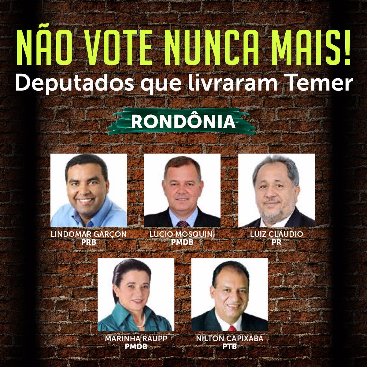 PTnaCamara's tweet photo. Veja os dep's de Rondônia q livraram Temer
Lembrete: bancada toda do @PTnaCamara votou pela investigação #PraSalvarOBrasilForaTemer #LulaDay https://t.co/H5yyaZtgpS