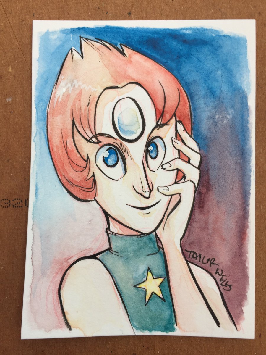 TaylorTheWeird's tweet photo. A #FifoCon #commission! Someone liked my #Inktober #Pearl drawing and commissioned me to draw a sketch card! #stevenuniverse #watercolor https://t.co/IC1rnSA6CJ