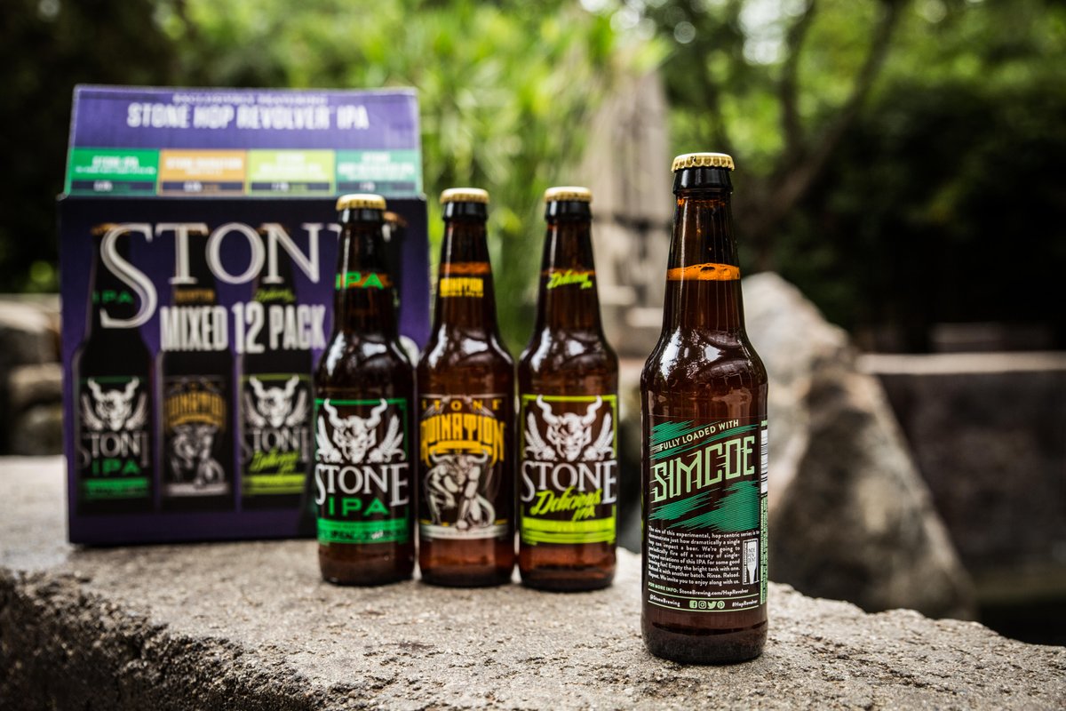 StoneBrewing's tweet photo. Our latest Stone Mixed Pack (featuring the brand new Stone #HopRevolver IPA w/ Simcoe) is here! Finder: https://t.co/3UuXVHuMJd. https://t.co/94zSXOc8pW