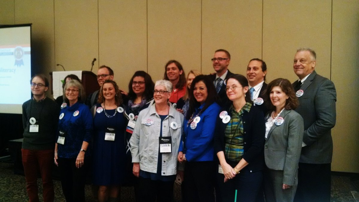debracole60's tweet photo. Blaine Hennigson, Lisa Sireno, &amp; Ryan Rumpf from DESE along with the FLAM board celebrate the Seal of Biliteracy for Missouri @StLouisRPDC https://t.co/NYo1tVhEyY