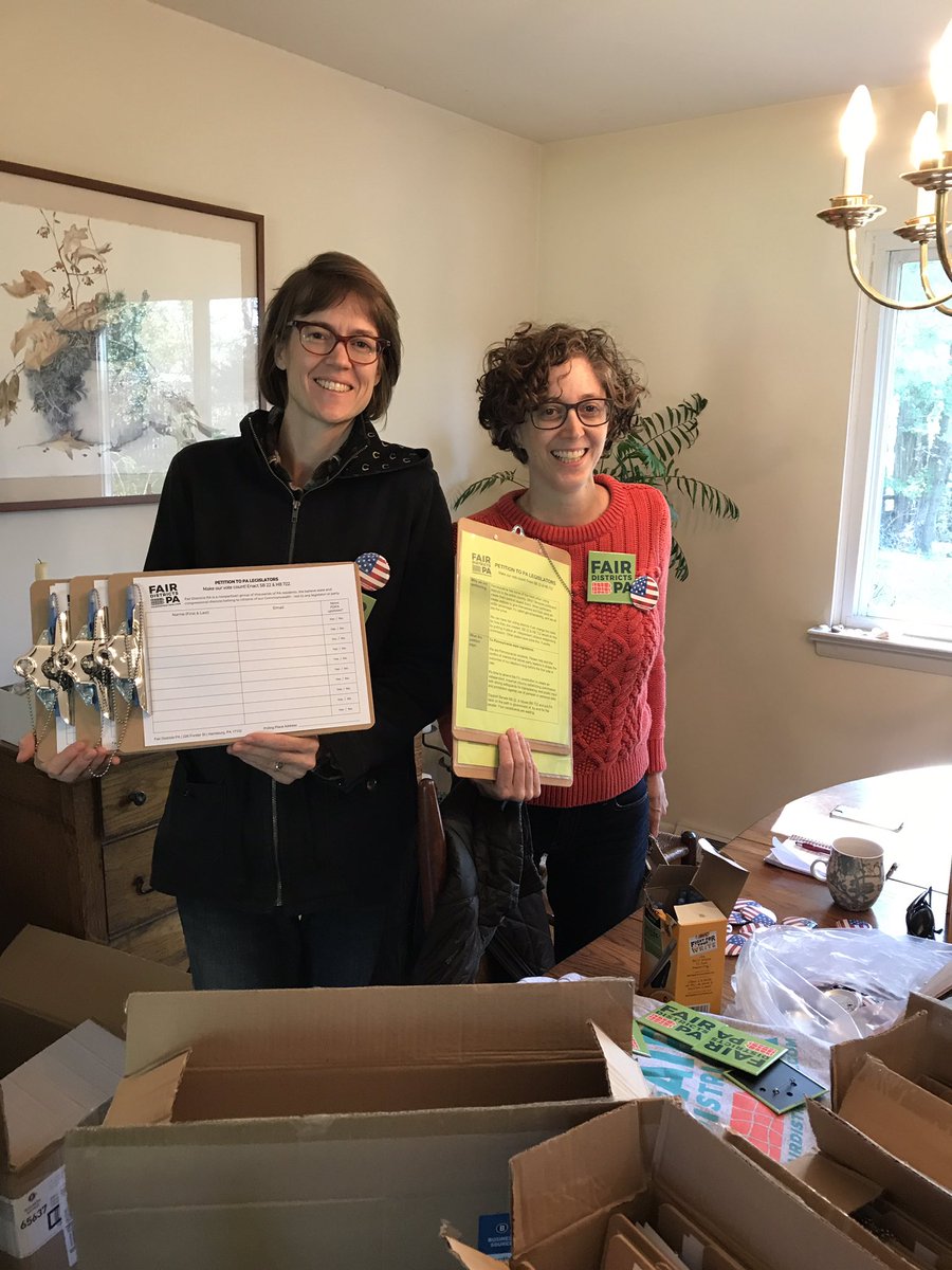 FairDistrictsPA's tweet photo. Rebecca W spending her birthday with Comm Director Amy R prepping for our big Election Day outreach to end #Gerrymandering in PA. Go Team!!! https://t.co/eOfx33BuJ8