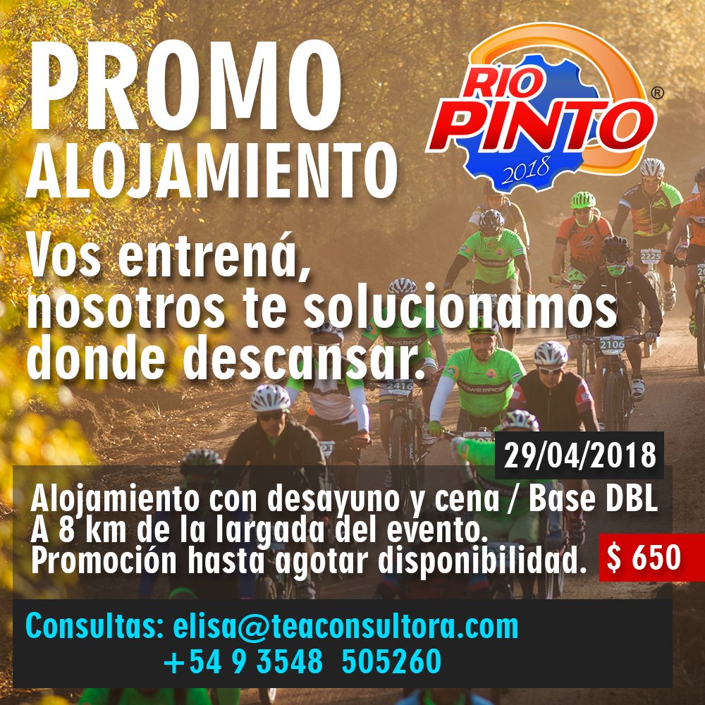 desafiopinto's tweet photo. ¡Super Promo Alojamiento de Tea Consultora Turismo para #RioPinto2017! #YoCorroRioPinto https://t.co/V1I29RkN5k