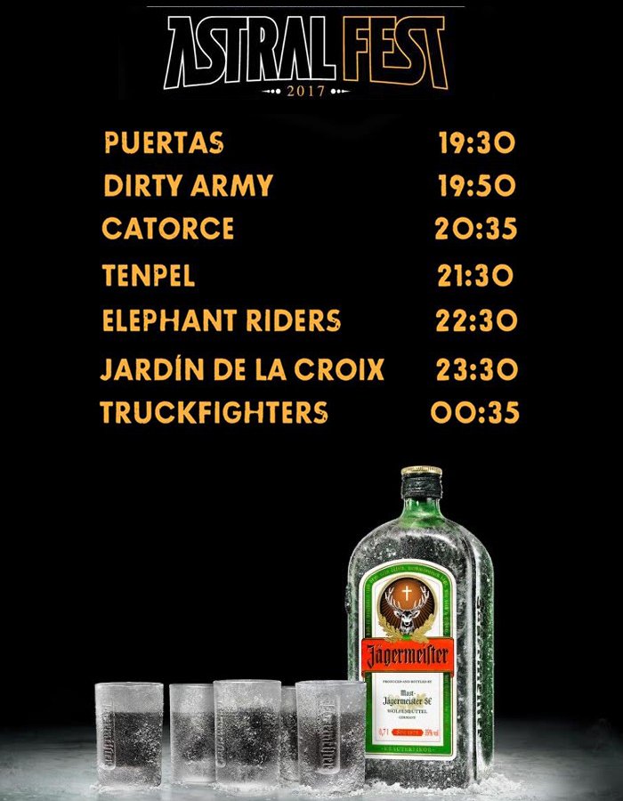 Habra chupitos de @JagermusicSpain para las primeras 30 personas en entrar mañana al <a href="/AstralFestMlg/">Astral Fest</a> Recordamos los horarios! 👹👹