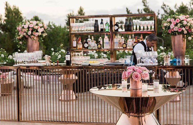 Our rose gold cocktail tables were the perfect accent to this outdoor lounge! | Regram : <a href="/afreen/">Afreen</a>.wedding.services | Rentals: <a href="/204events/">204 Events</a>