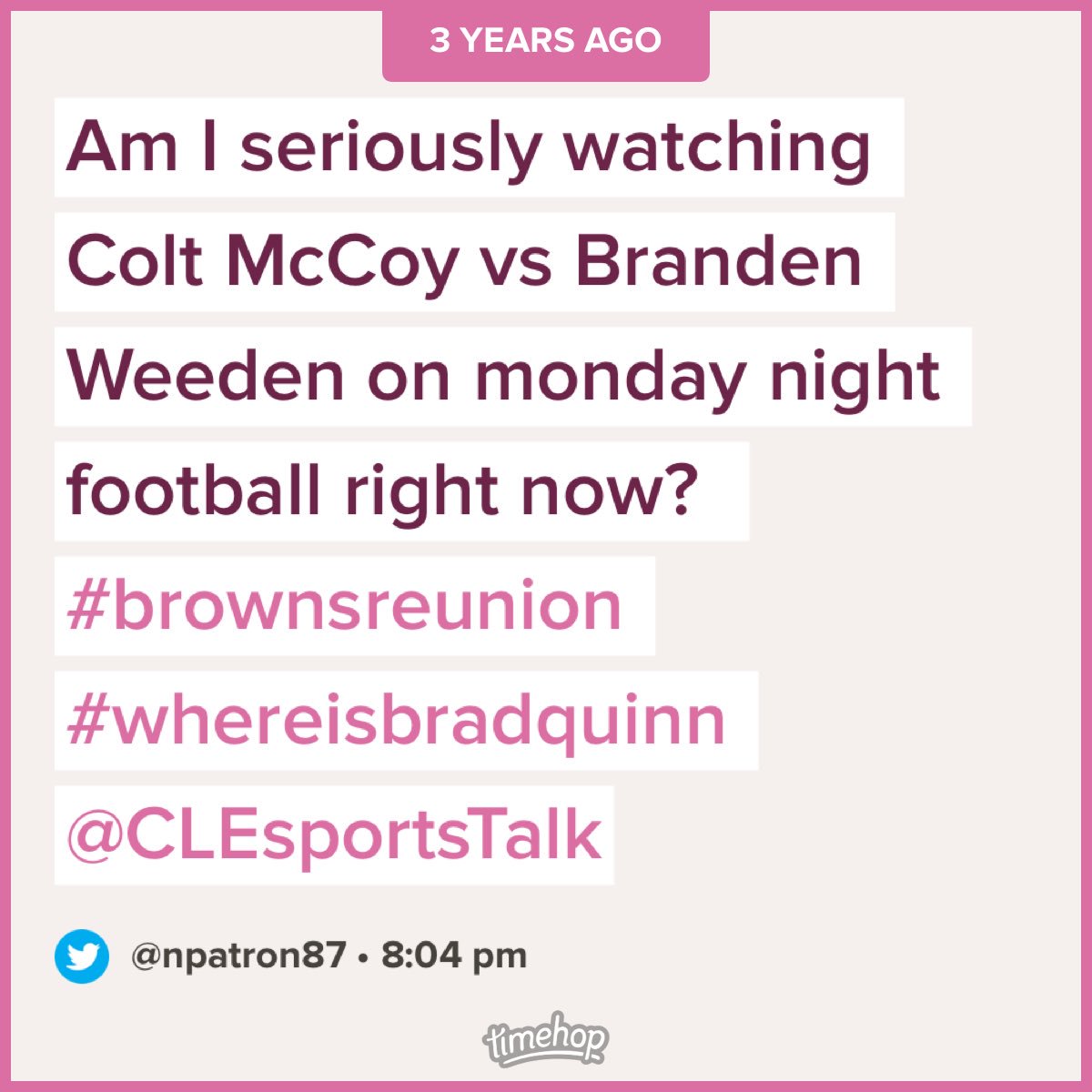 npatron87's tweet photo. @BarstoolBigCat @PFTCommenter @PardonMyTake 3 years ago today.... hmmmm π€π€π€ #badquarterbacks https://t.co/F7JZYSGtD8