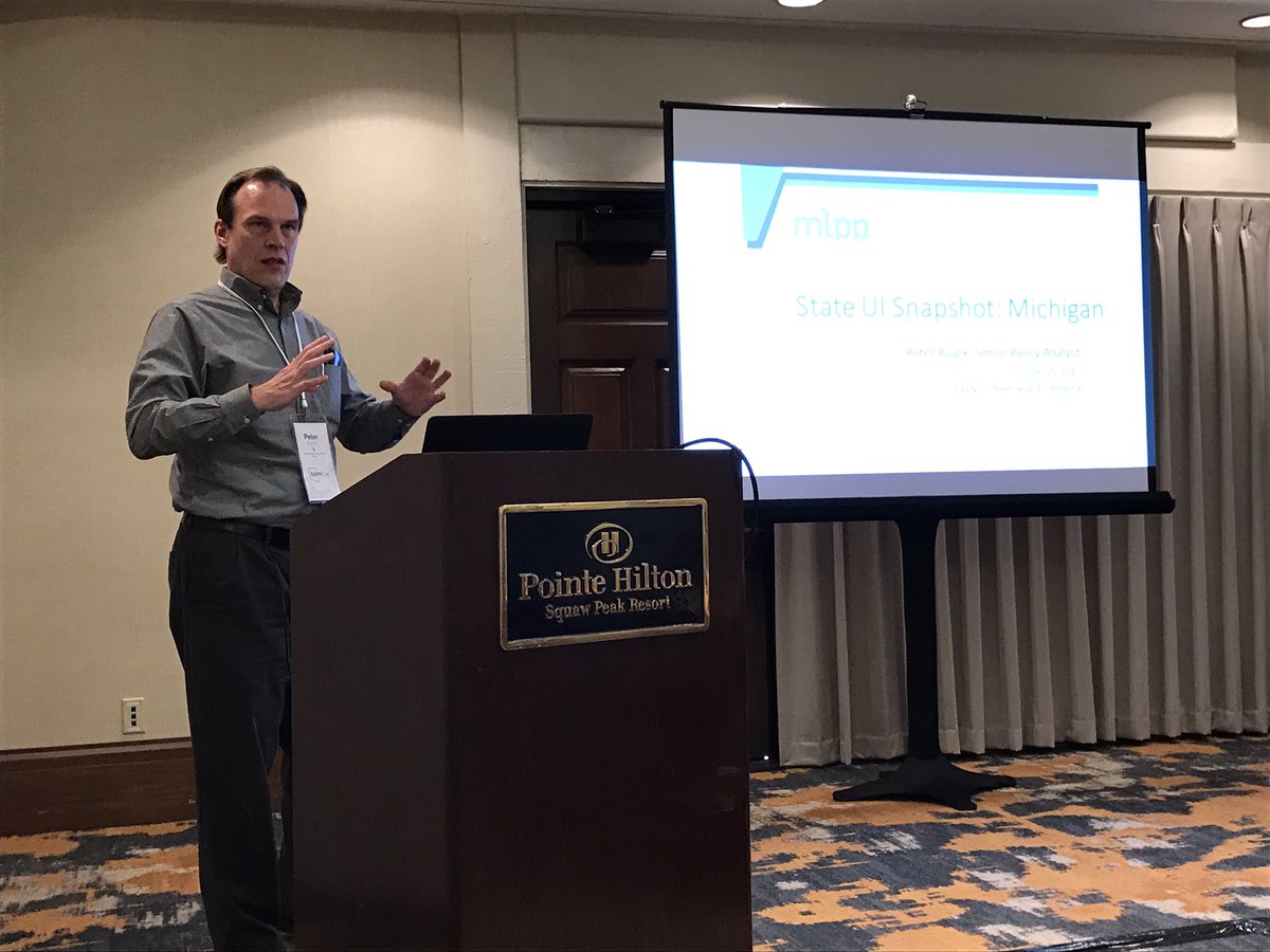 AndrewBradleyUS's tweet photo. .@Pe_Ru of @MichLeague "Michigan is in a 'Race to the Bottom' in Rust Belt unemployment benefit policies, with IN in the lead" #EARNCon2017 https://t.co/VWzzgOLk4d