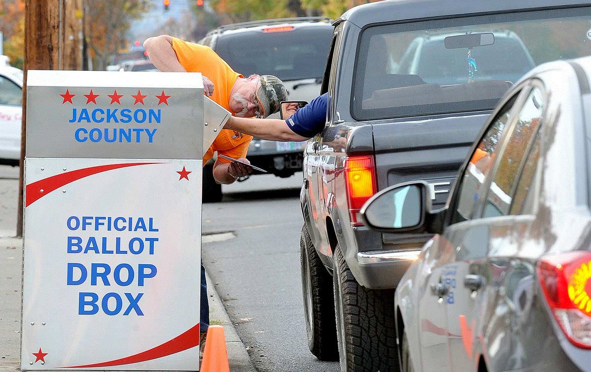 OregonElections's tweet photo. It is time to start returning your ballots for the Nov 7 election.  Find a dropbox here: https://t.co/P8HC294g2S https://t.co/xMGL1UeS6D