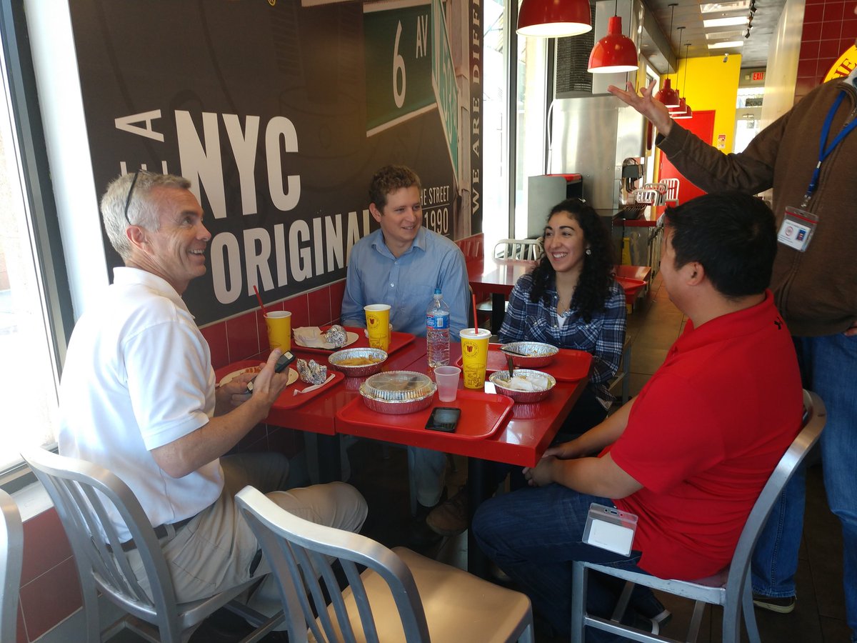 Amy_Linderman's tweet photo. The Ffx Director of PW @PattesonJames having lunch with some wonderful YP engineers! @fairfaxcounty #yps #Leadersleading #LeadersEating https://t.co/fQibErOZCY
