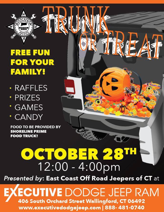 ExecDodgeJeep's tweet photo. Happening tomorrow from 12pm-4pm at Executive Dodge! Stop by for treats, prizes, costumes and fun! But only if you dare.... #TrunkOrTreat https://t.co/TKHR8kFxfH
