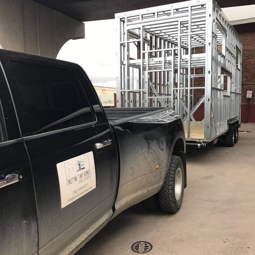EinstyneHomes's tweet photo. Dirty truck, clean trailer, and another tiny house DIYer! Thanks to @trailermadetrailers for the greatest foundati… https://t.co/rW36tHzyEq https://t.co/2wVHPZNNbX