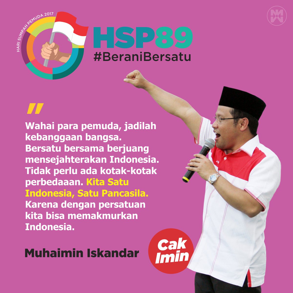 <a href="/cakiminpkb/">Cak Imin</a> : Selamat Hari Sumpah Pemuda, Kita Satu Indonesia Satu Pancasila #HSP2017 #BeraniBersatu