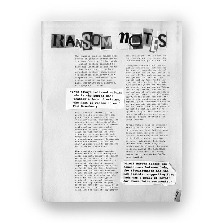 formanekdesign's tweet photo. Ransom notes are scary right? #scary #halloweenspirit #halloween #ransomnotes #dada #sexpistols #music #albumart #ransom #editorialdesign https://t.co/sFP7vP2o2f
