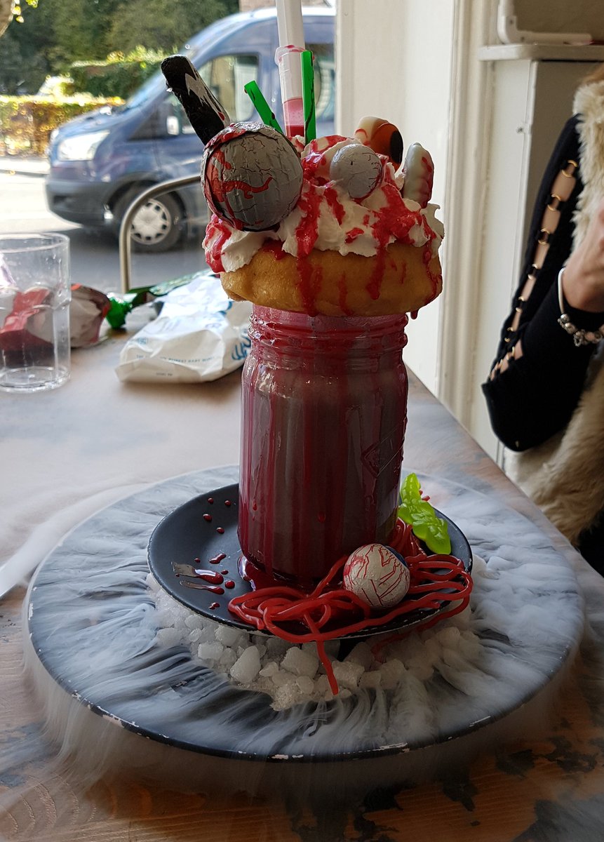 Libraryland7's tweet photo. Ghoulish smoking Halloween freakshakes at the brilliantly named @fcoffeeuk in sunny #Matlockbath  this lunchtime. https://t.co/n1z1ueMyIG