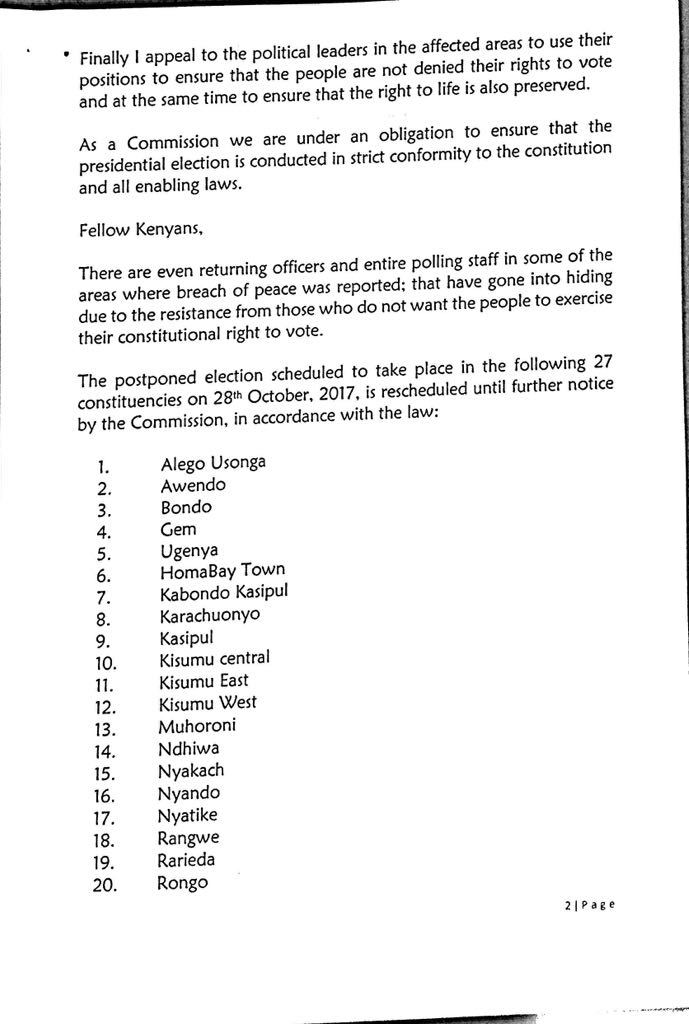 IEBCKenya's tweet photo. Update on the status of the Fresh Presidential Election. https://t.co/75v4d5lU8z