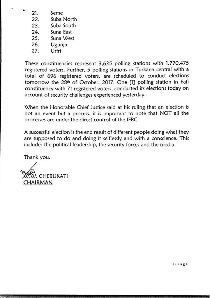 IEBCKenya's tweet photo. Update on the status of the Fresh Presidential Election. https://t.co/75v4d5lU8z