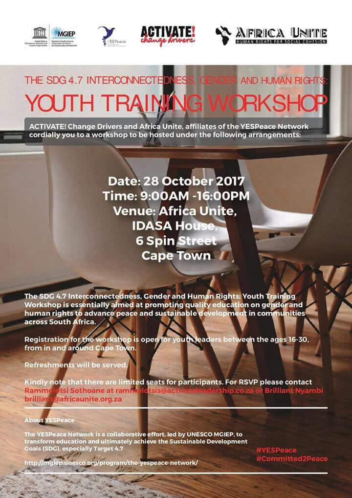ActivateZA's tweet photo. Interconnectedness, gender and human rights trading workshop. Sat, 28 Oct at 6 Spin Street in Cpt. We will be live-tweeting
#Commited2Peace https://t.co/RzgimjZwJw