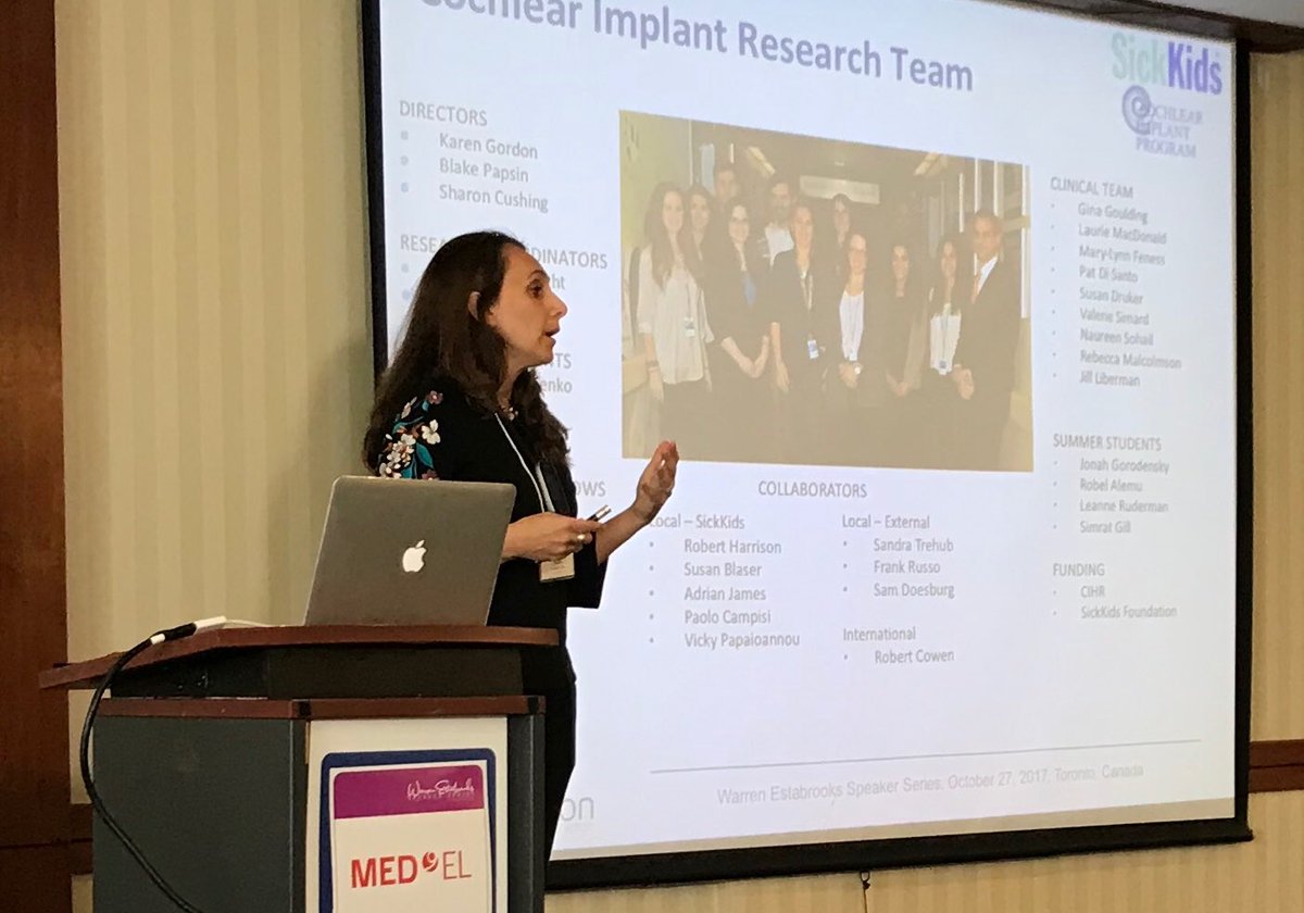 SoundIntuition's tweet photo. Karen Gordon sharing at #WESSOct2017 @medel @CochlearAmerica @phonak @SickKidsNews @CochlearLab https://t.co/0EcjPh9KG5