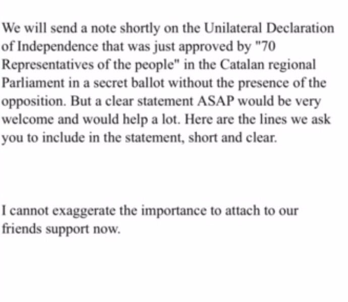 markuspreiss's tweet image. "Here are the lines we ask you to include." Spain sends proposal for wording on #Catalonia to EU partners. @ARDBruessel #Catalanindependence