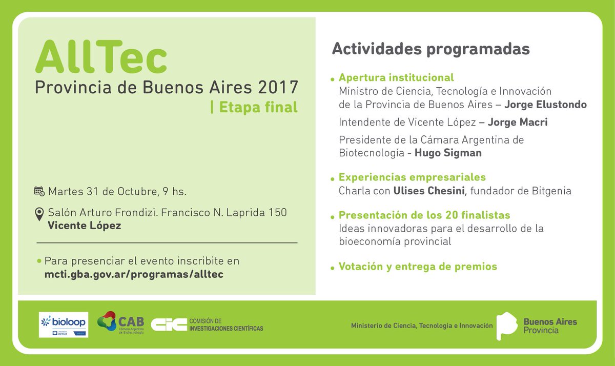 CienciaPBA's tweet photo. El 31/10 hacemos la votación y entrega d premios de los proyectos d bioeconomía #AllTec. Vení a conocer los 20 finalistas y los ganadores ⚗️ https://t.co/6C6YadaXhM