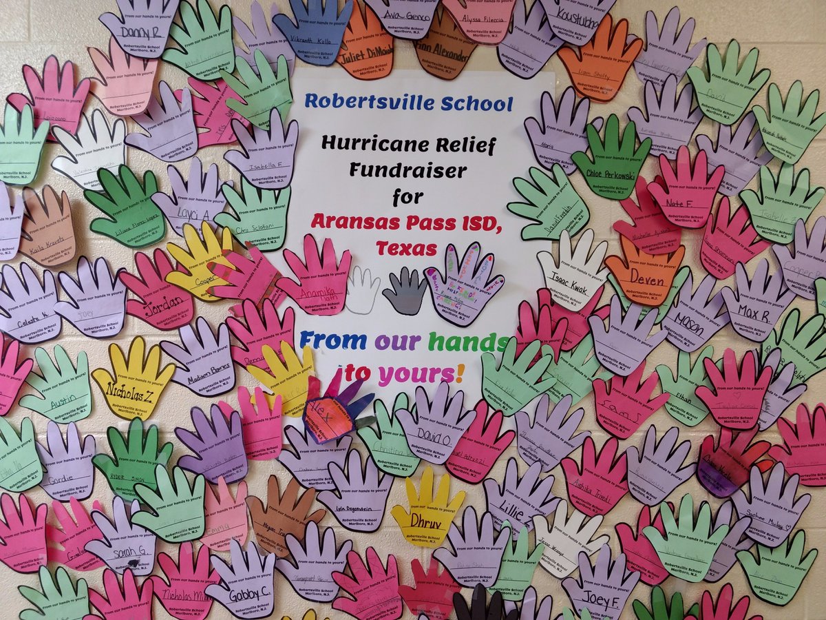KGeorgesRBTS's tweet photo. Thank you to the Robertsville students who donated to our Hurricane Fundraiser for the students at Aransas Pass! @RobertsvilleES @MTPSNJ https://t.co/7PeIoVzhpe