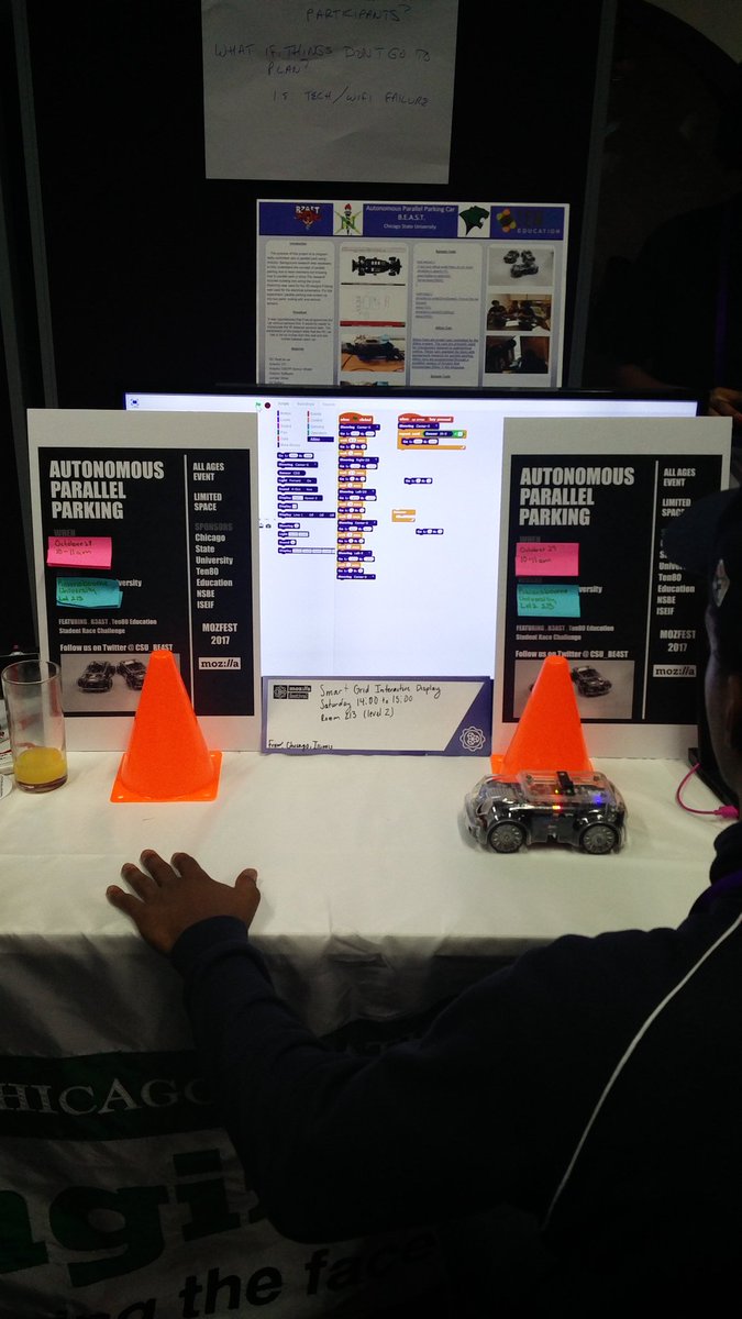 goobric's tweet photo. You can use @scratch to parallel park your car 🚗! Developed by @CSU_BE4ST See them @mozillafestival #MostFest L2-Rm213 https://t.co/VEok5ifjyv