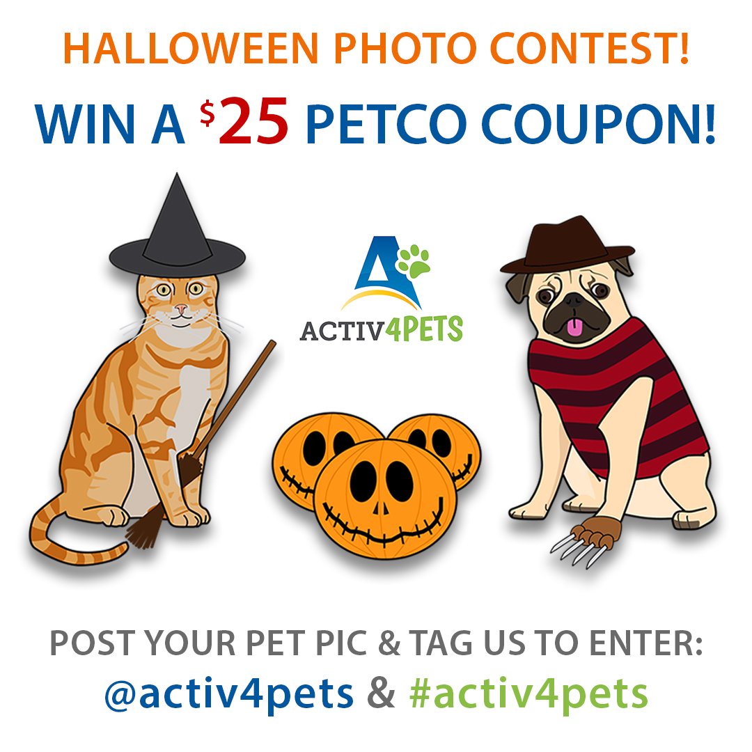 Activ4Pets's tweet photo. We're running a #Halloween photo contest over on Instagram... with 2 $25 Petco coupons up for grabs! More info here: https://t.co/1W9GfyjM7m https://t.co/UbZ6aUuD7D