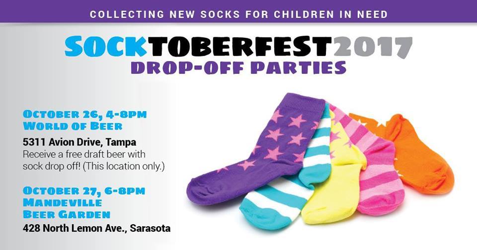Our 2nd #Socktoberfest Drop-Off Party is today at @BeerGardenSRQ (428 N Lemon Ave.), 6-8PM. Drop off your sock collection and socialize!