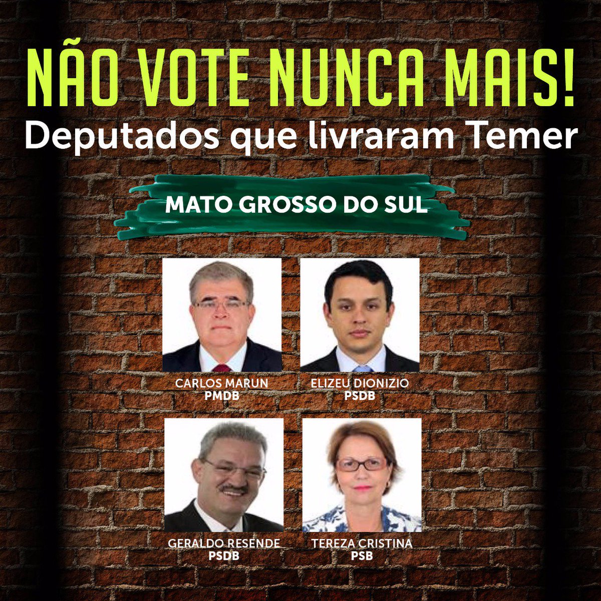 PTnaCamara's tweet photo. Veja os dep's do Mato Grosso do Sul q livraram Temer
Lembrete:bancada toda do @PTnaCamara votou pela investigação #PraSalvarOBrasilForaTemer https://t.co/FcZm7Op5Fs