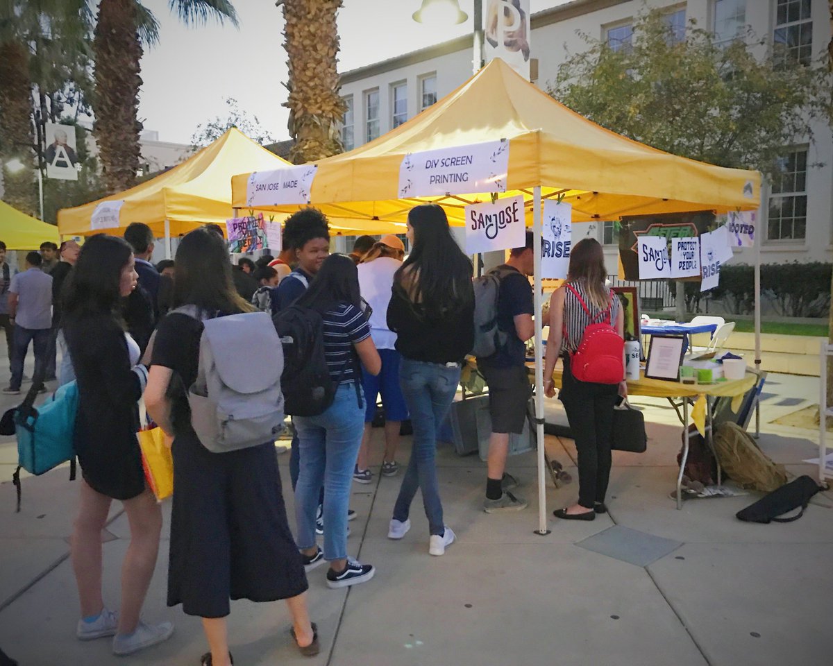 sjmade's tweet photo. Views from #screenprintsj at last night's ROOTED: Social Justice Art and Music Festival at SJSU. So much love and life and power! https://t.co/efjpMavcA4