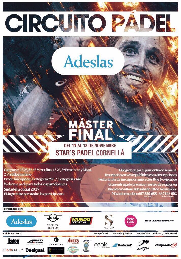 Cerramos inscripciones para el Master Final del Circuito Padel ADESLAS del 11 al 18 de noviembre en <a href="/starspadel/">Star´s Padel</a> facebook.com/publidep/posts…