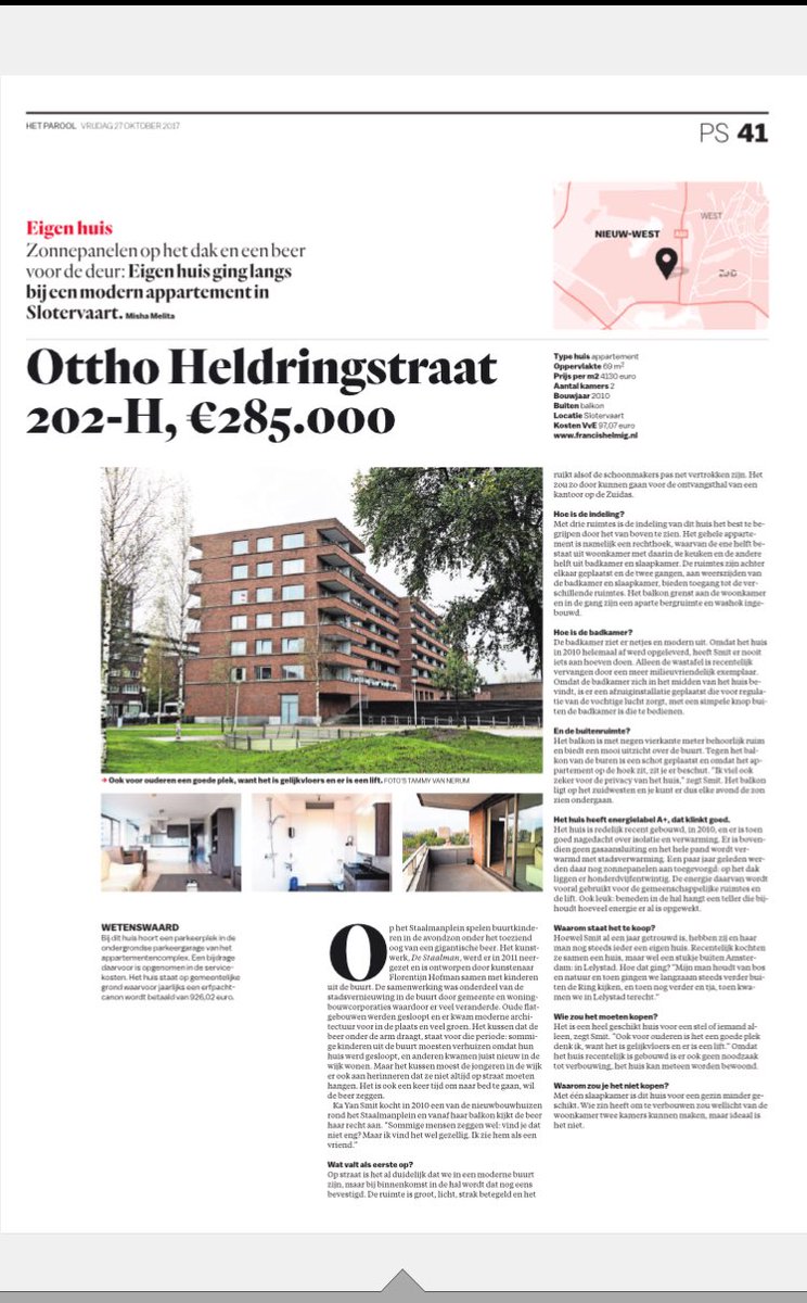Francishelmig's tweet photo. Vandaag in het #Parool: mooi appartement in Nieuw West met riant balkon en eigen parkeerplaats! https://t.co/Y65d6iSBCn