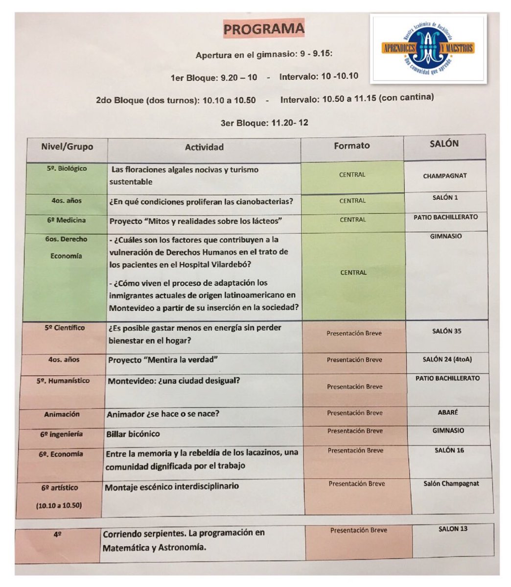 Mañana de 9 a 12 APRENDICES &amp; MAESTROS, compartiendo y celebrando lo que aprendemos! #bachillerato
