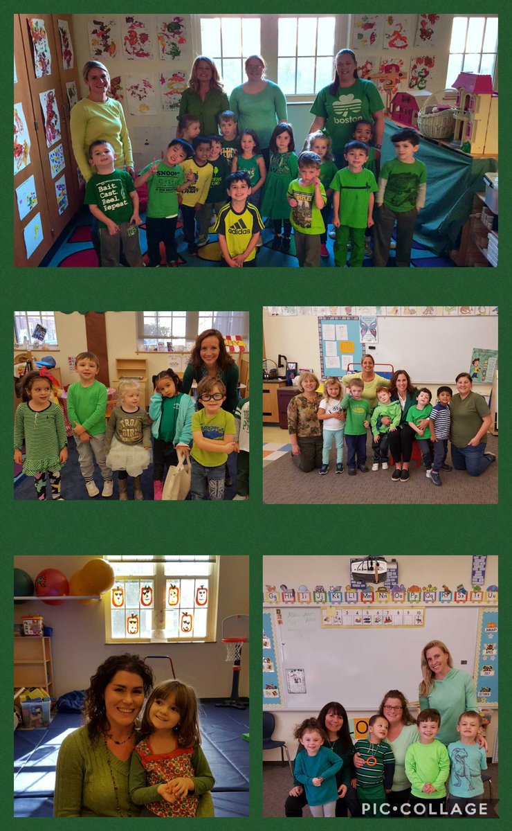 Preschool sported green in honor of Devin Suau's birthday. Some little ones understood the significance; others just loved so much green.💚