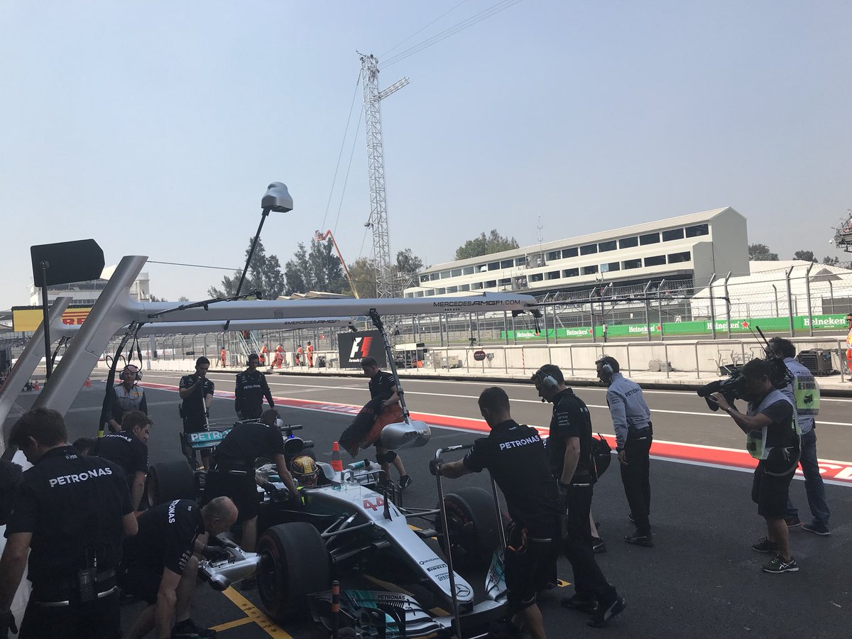 MercedesAMGF1's tweet photo. Phew! #LH44 is back... This track can catch out even the very best!

#MexicoGP 🇲🇽 #FP2 https://t.co/T5egxJwPgX