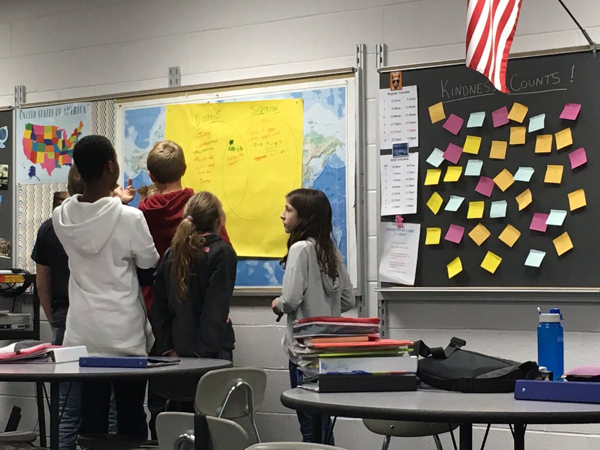 Groups discussing differences between Supreme Court and District Court in 7th Grade Social Studies:-)