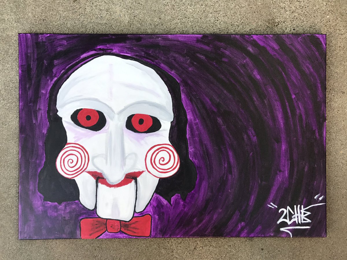 peace0vermind's tweet photo. Definitely feeling spooky with this @SawMovie inspired piece. 😌#ArtistsOnInstagram #Jigsaw #2Che #ArtForSale #SupportLocalArtists https://t.co/0qAf4DEnfP