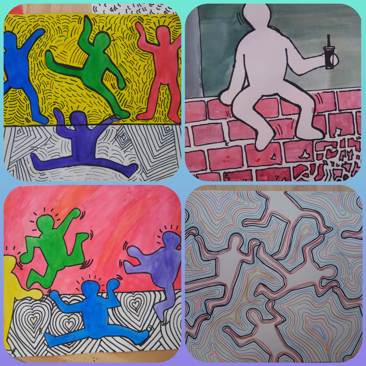jaxkreid's tweet photo. @TheCoyoteWay @CCMHSHowler Keith Haring inspired art in drawing class 💗#expressionlines #KeithHaring #neverstopcreating https://t.co/npWFH87XRc