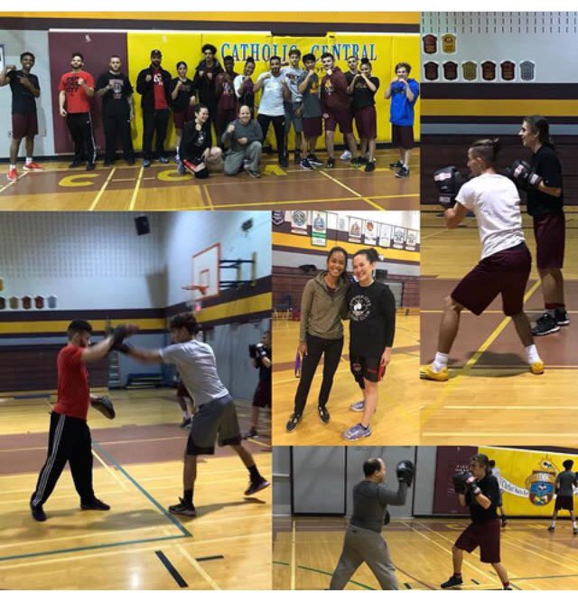 Picture from our <a href="/BorderCityBC/">Border City Boxing</a> field trip to catholic central High School to put the grade 12’s through a workout. #GivingBack #Community