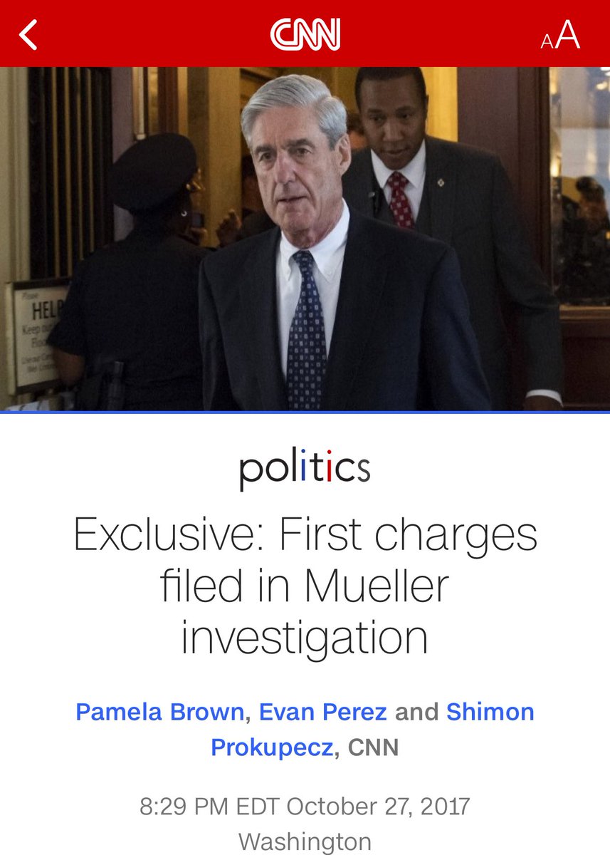 UnspokenCitpod's tweet photo. * BREAKING NEWS*. The information on the charges are sealed until Monday but.. #millyrocks #RobertMueller #WhiteHouse #BreakingNews #cnn https://t.co/djFAkTPlN9