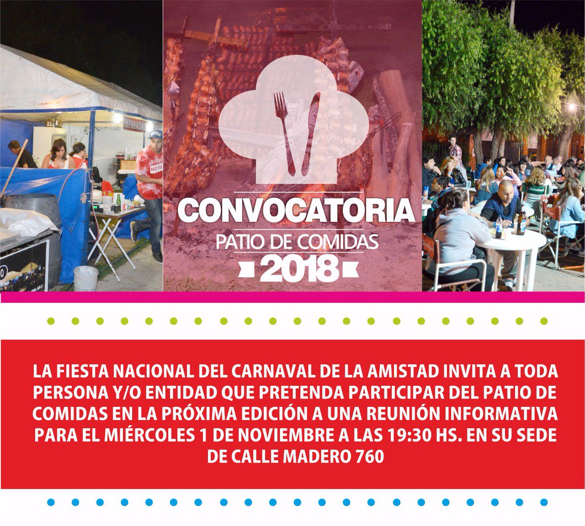 CarnavaldeMaipu's tweet photo. ATENCIÓN Reunión informativa para interesados en el #PatioDeComida   #CarnavalDeLaAmistad #foodtruck #Quinchos https://t.co/EXSP79281Q