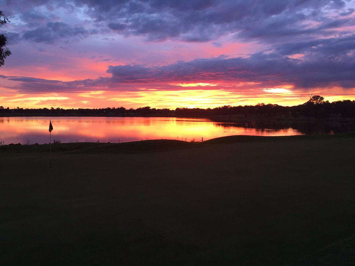 View at 6am overlooking the First green and Lake Albert! Great way to start the day. <a href="/WWCountryClub/">Wagga Country Club</a>