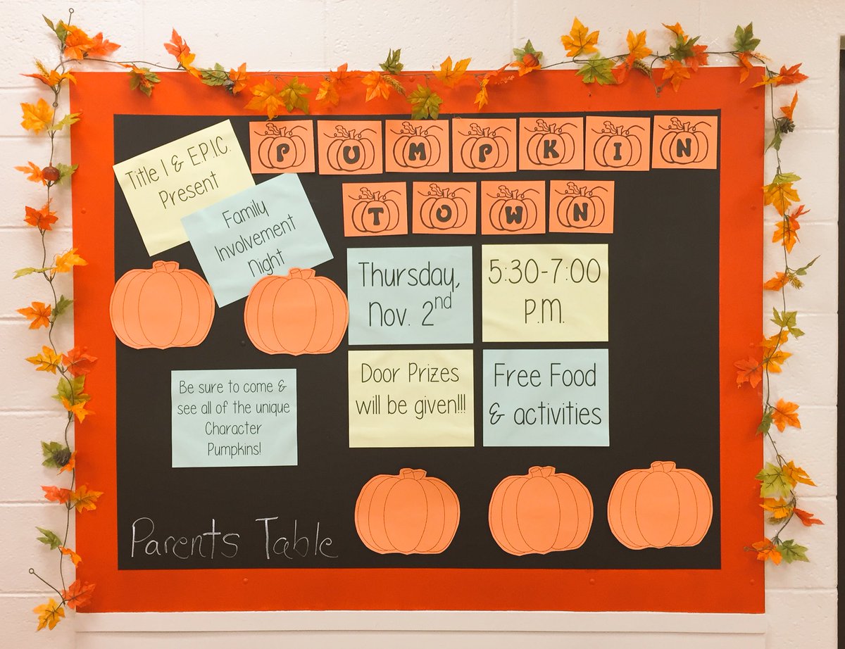 BCESRTI2's tweet photo. Pumpkin Town Family Involvement Night is Nov. 2nd @5:30-7:00! Free food, activities, and door prizes will be given! #BCESPumpkinTown2017 https://t.co/rxj4Ihd1Cx