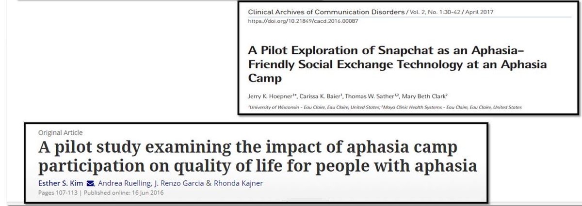 wespeechies's tweet photo. @hoepner_jerry Growing body of research and study on the #aphasiacamp environ - reciprocal benefits for #SLP2B #SLT2B and ppl w/ #aphasia. https://t.co/K9PKQgHd3B