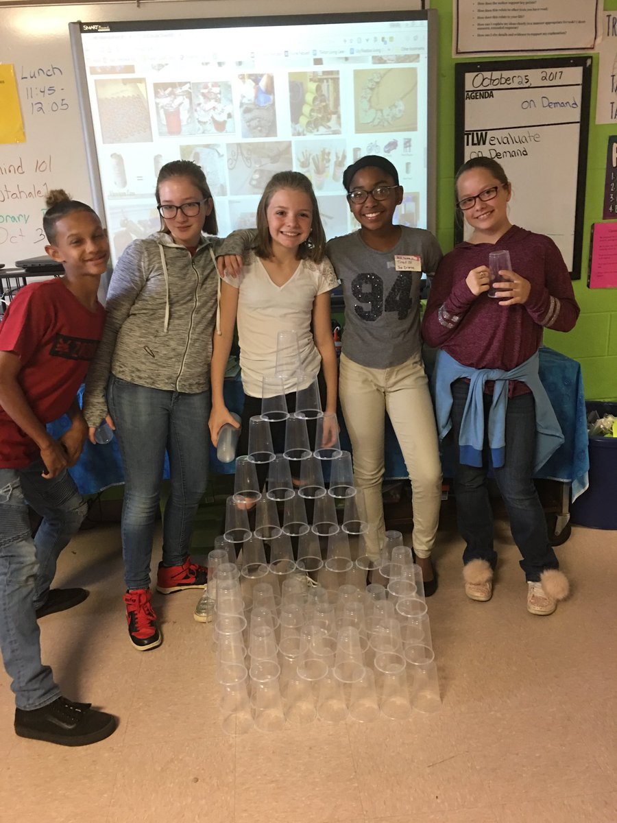 jamapbennett's tweet photo. Can you really make a chair out of plastic cups?? Ask these 7th gr girls @ JTA! #HCSImpact #JTAPride https://t.co/zkIczTEJtR