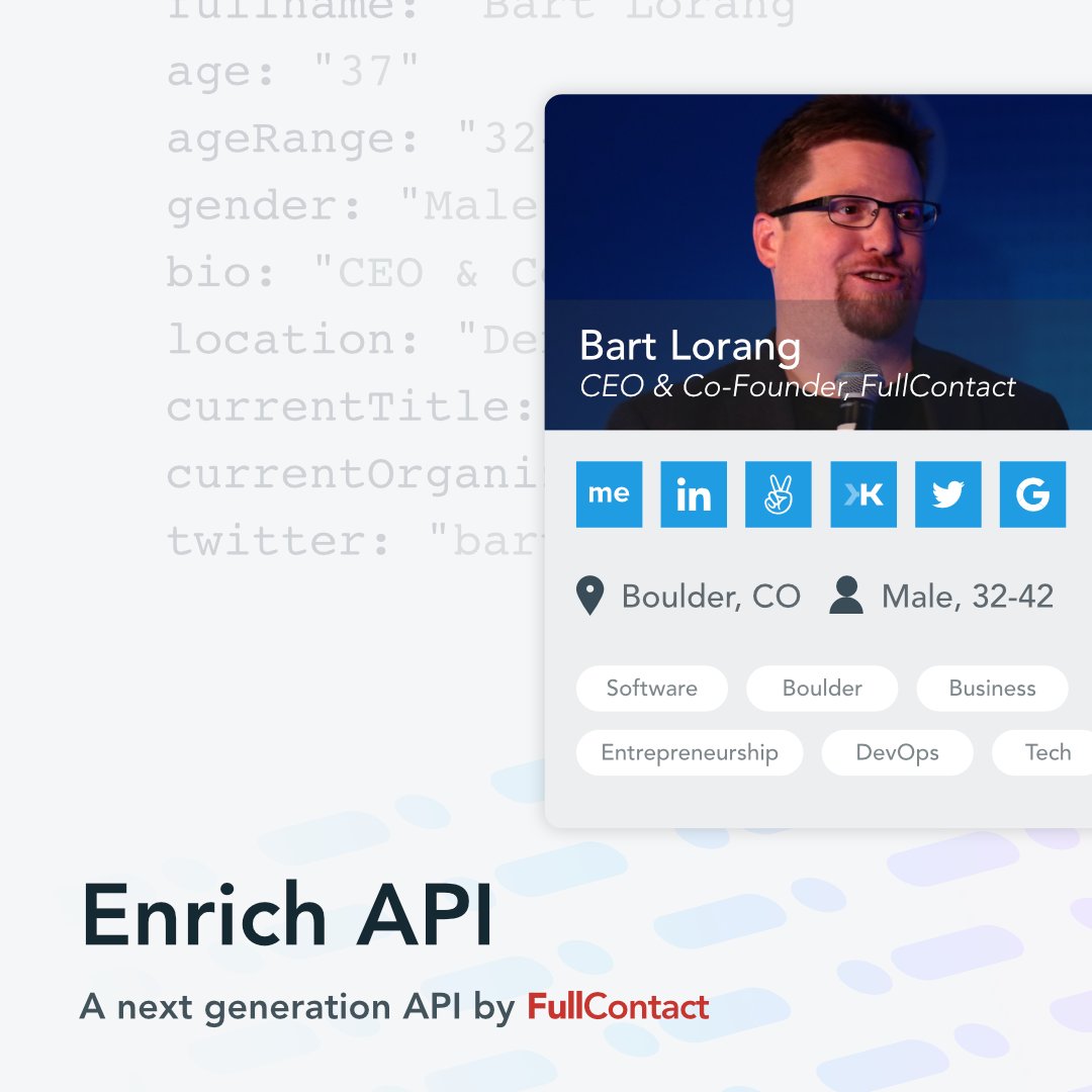 FullContact's tweet image. Find out how you can get early access to our next generation API, Enrich. #API #datadecay #identityresolution ful.lc/2xuH7ec