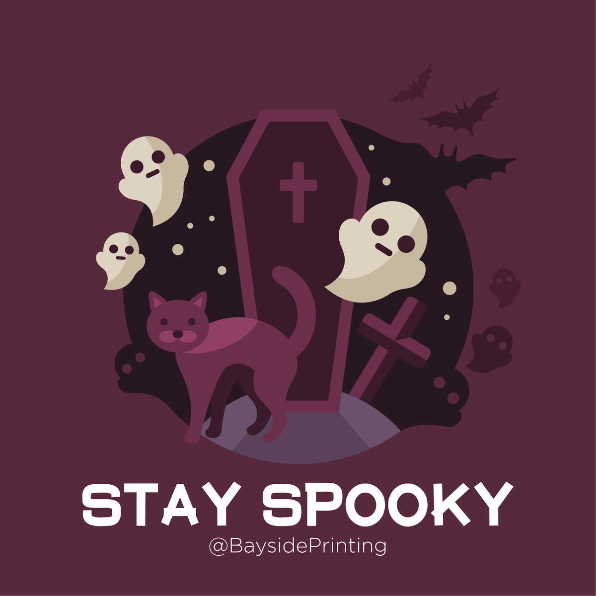 BaysidePrinting's tweet photo. If you're celebrating #Halloween this weekend be safe, enjoy the boos with your basic witches, and stay spooky everyone! #SquadGhouls https://t.co/8UKzoTlhmL
